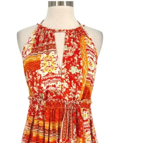Rachel Zoe/Boho Keyhole Rayon Blouse Top Orange Yellow Sz Small - Picture 3 of 14
